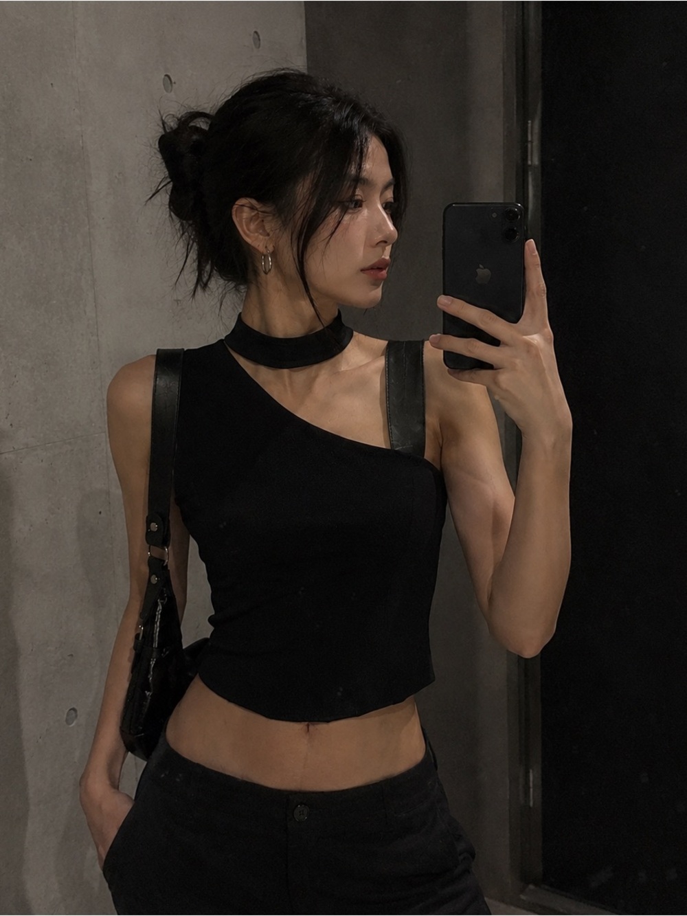 Alice + Olivia Black Asymmetrical Choker Top Size 6